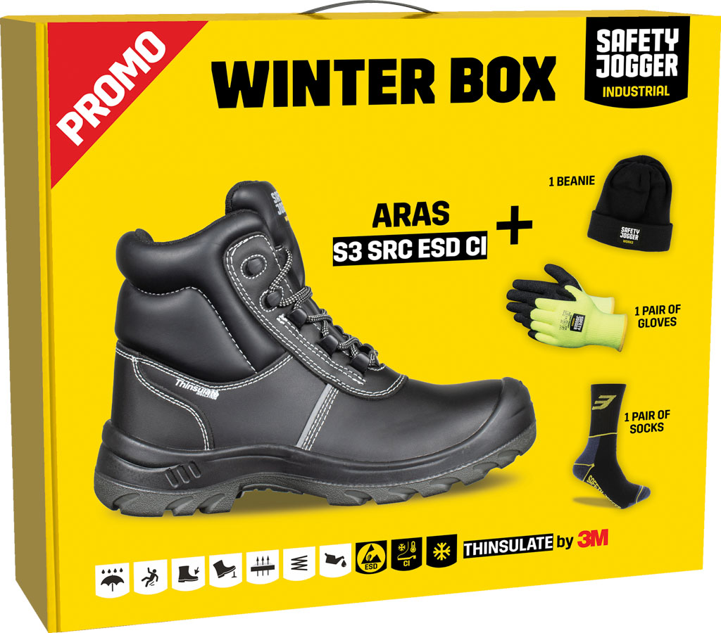 TRZEWIKI ZIMOWE SAFETY JOGGER ARAS S3 ESD CI SRC; ZESTAW WINTERBOX - CZAPKA, RĘKAWICE, SKARPETY