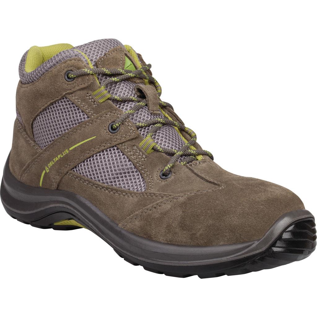 DELTA PLUS VIRAGE S1P SRC TRZEWIKI Z WELURU SKÓRZANEGO I POLIESTRU TYPU MESH, PODESZWA Z DWUWARSTWOWEGO PU O ZRÓŻNICOWANYCH GĘSTOŚCIACH, PODNOSEK I WKŁADKA KOMPOZYTOWE; SZARO-ZIELONY