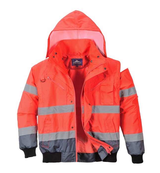 PORTWEST C465 KONTRASTOWA KURTKA OSTRZEGAWCZA BOMBER 3 W 1 ; CZERWONY/GRANATOWY