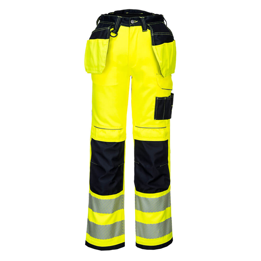 PORTWEST PW306 SPODNIE OSTRZEGAWCZE PW3 STRETCH Z KIESZENIAMI KABUROWYMI; ŻÓŁTY/CZARNY