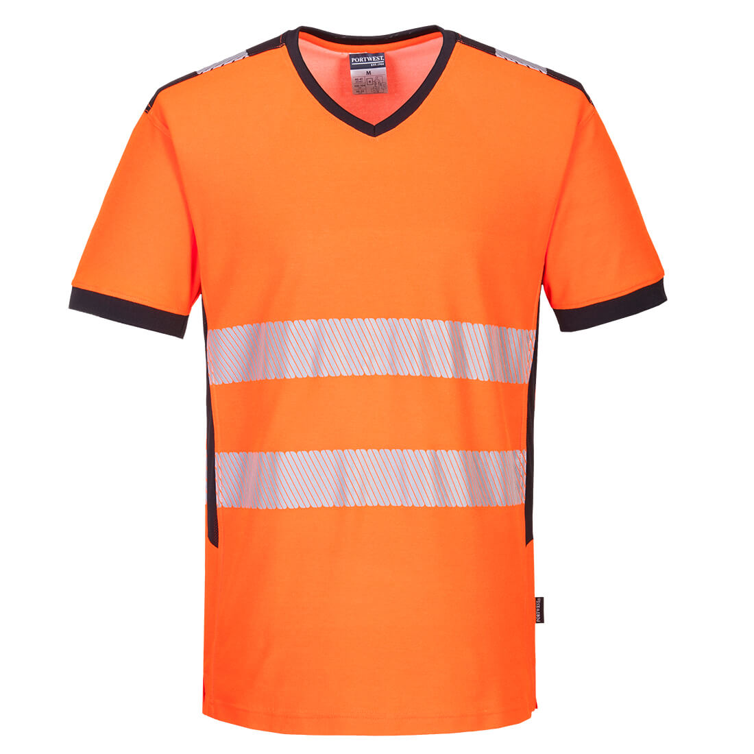 PORTWEST PW310 T-SHIRT OSTRZEGAWCZY PW3 Z DEKOLTEM W SZPIC; POMARAŃCZOWY/CZARNY