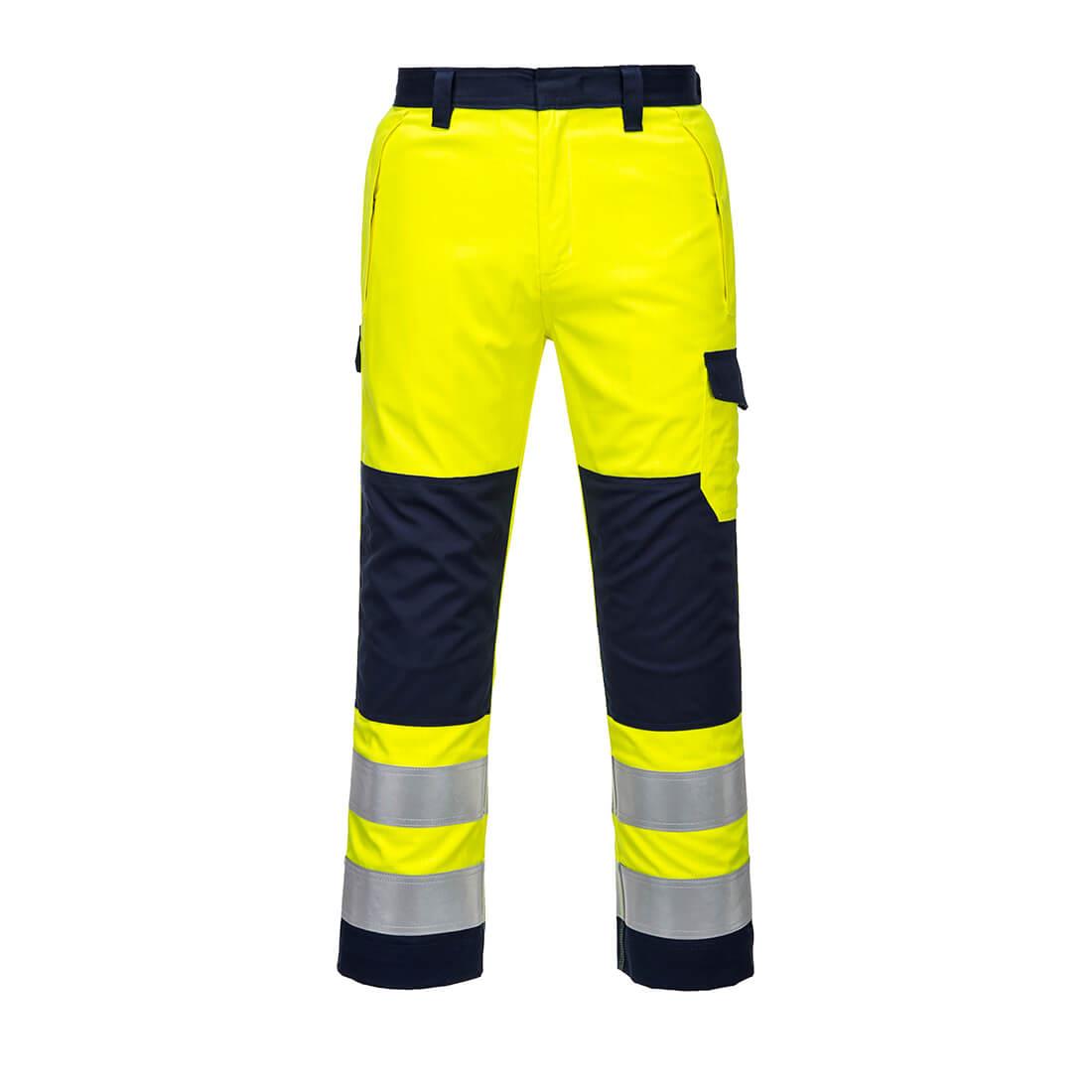 PORTWEST MV46 SPODNIE OSTRZEGAWCZE MODAFLAME; ŻÓŁTY/GRANATOWY