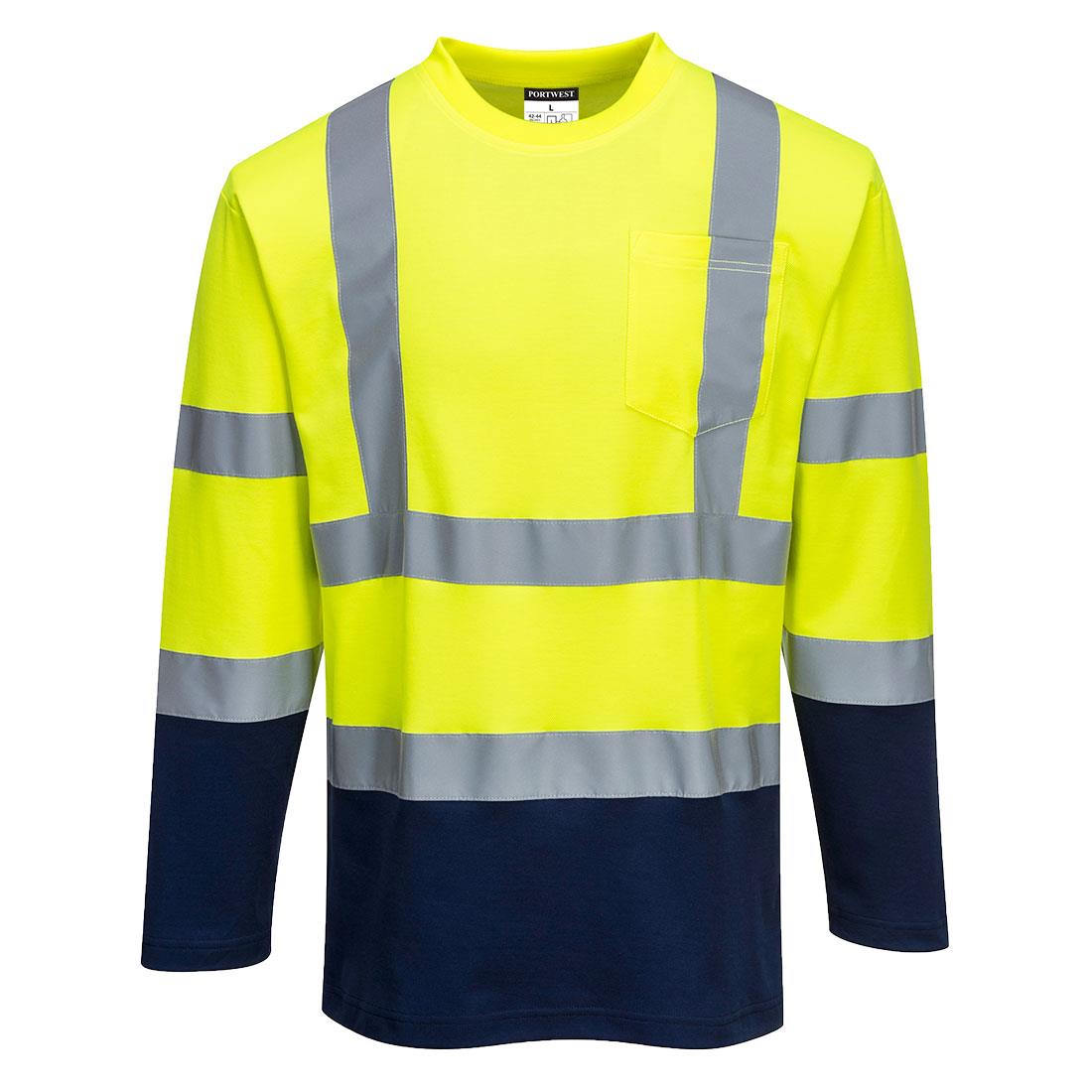 PORTWEST S280 DWUKOLOROWA KOSZULKA T-SHIRT COTTON COMFORT Z DŁUGIMI RĘKAWAMI ; ŻÓŁTY/GRANATOWY