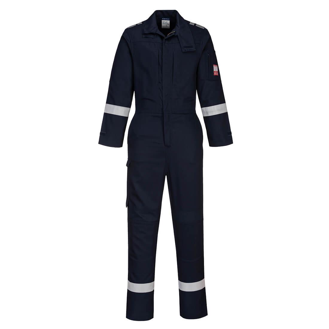 PORTWEST FR502 LEKKI KOMBINEZON TRUDNOPALNY Z PANELAMI STRETCH BIZFLAME PLUS ; GRANATOWY