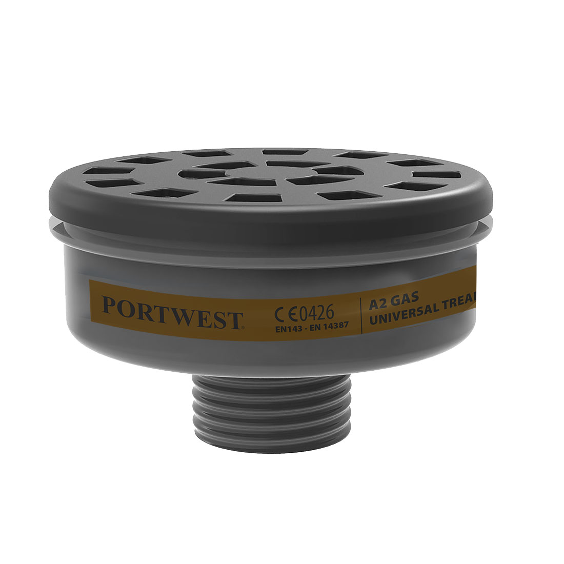 PORTWEST P906 FILTR GAZU A2 Z POŁĄCZENIEM UNIWERSALNYM (PK6); CZARNY