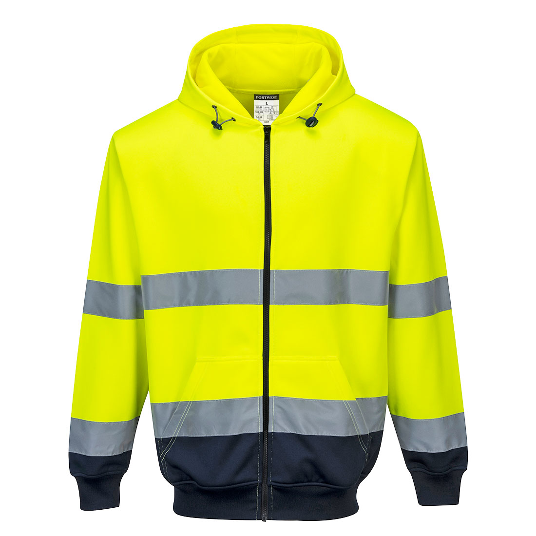 PORTWEST B317 DWUKOLOROWA BLUZA Z KAPTUREM ZAPINANA NA ZAMEK; ŻÓŁTY/GRANATOWY