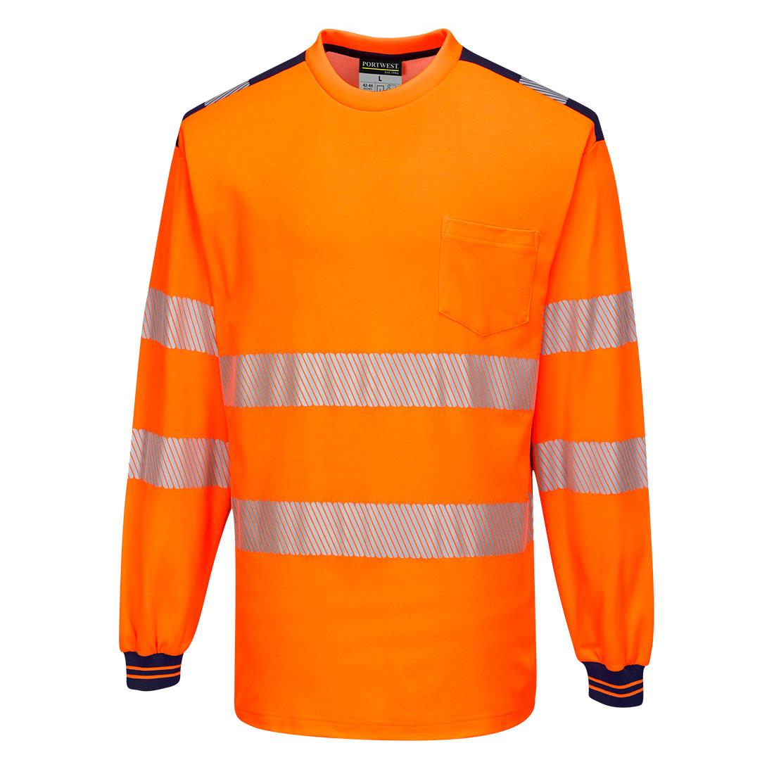 PORTWEST T185 T-SHIRT OSTRZEGAWCZY PW3 Z DŁUGIM RĘKAWEM; POMARAŃCZOWY/GRANATOWY