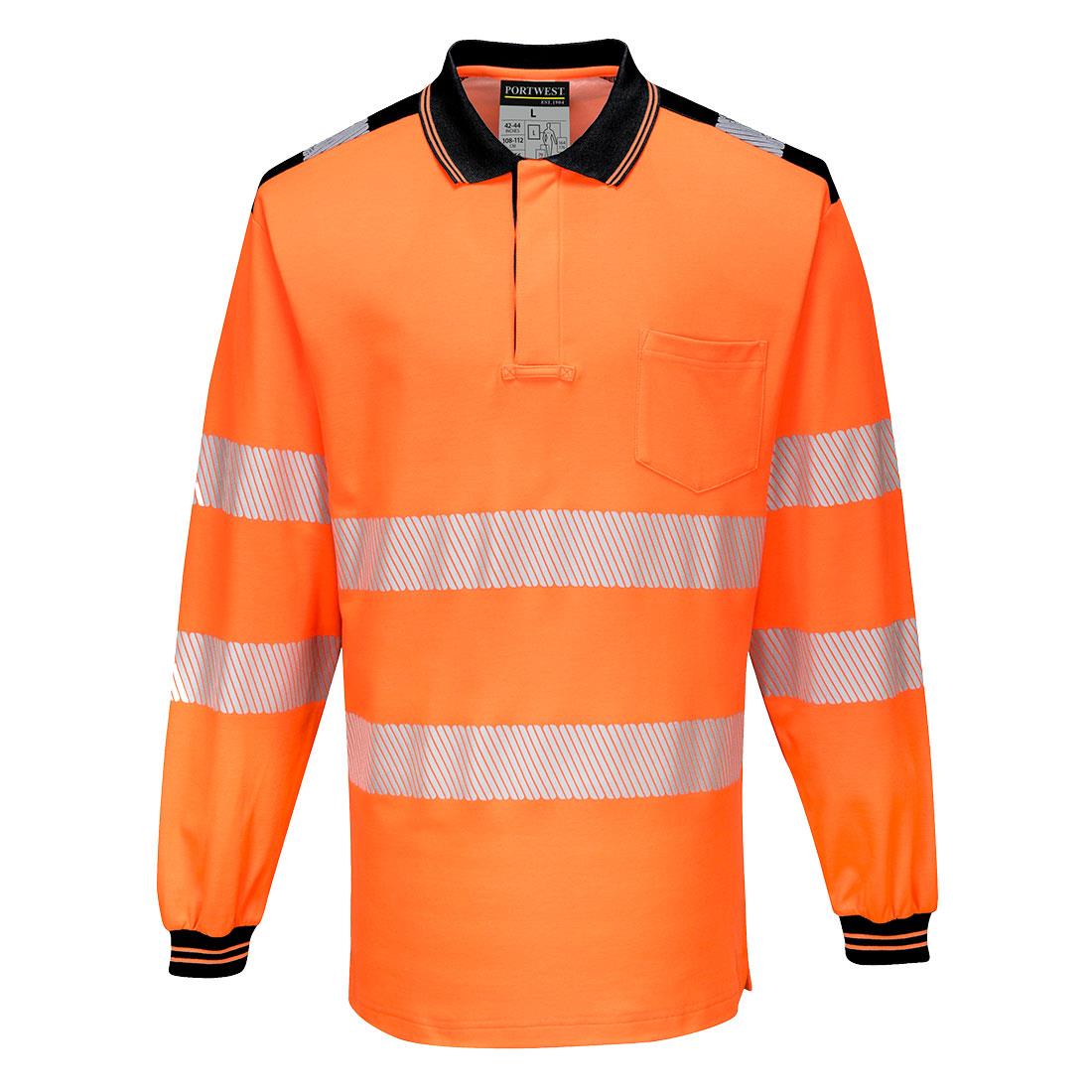 PORTWEST T184 KOSZULKA OSTRZEGAWCZA POLO PW3 Z DŁUGIM RĘKAWEM ; POMARAŃCZOWY/CZARNY