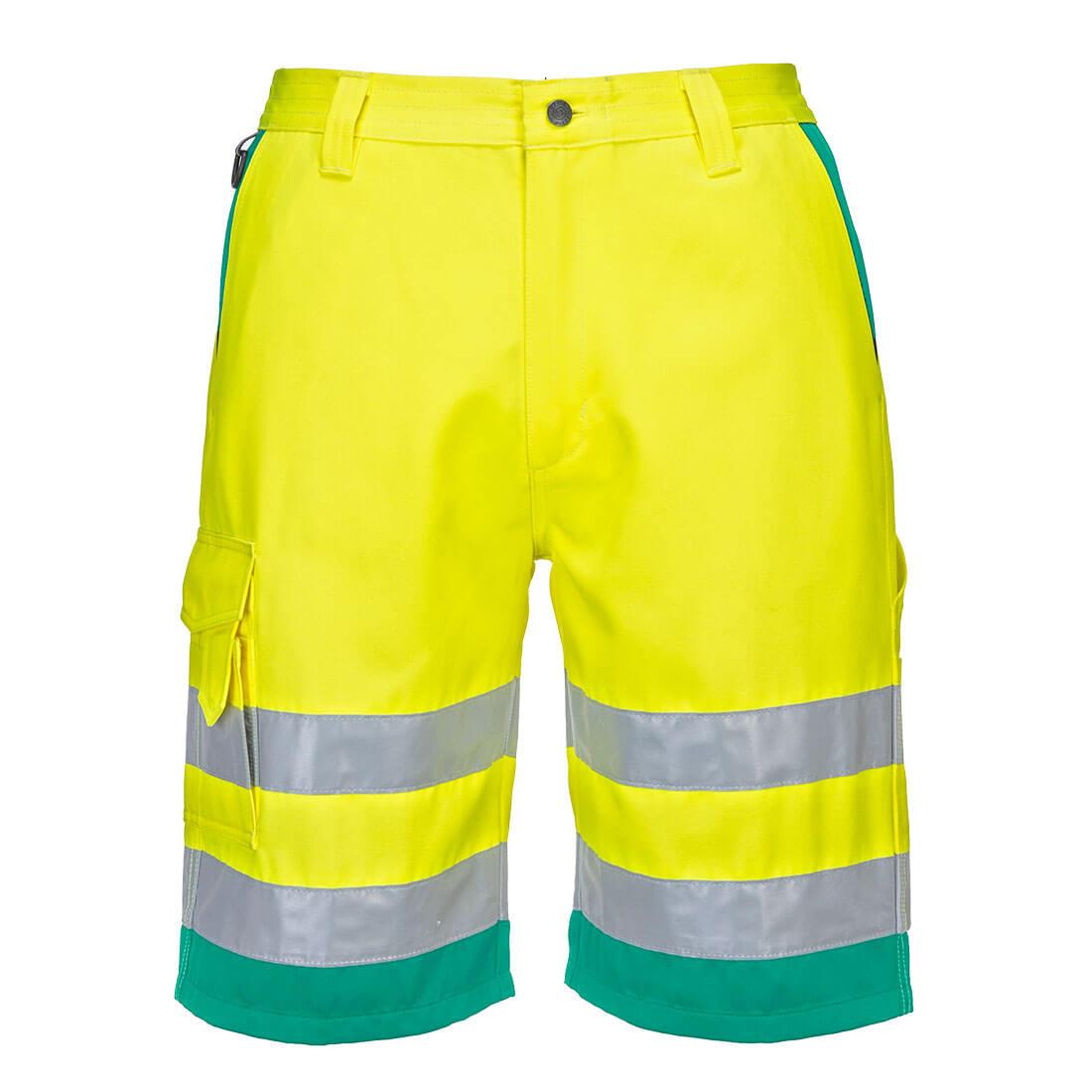 PORTWEST L043 LEKKIE SZORTY OSTRZEGAWCZE Z POLIBAWEŁNY; ŻÓŁTY/SZMARAGDOWY