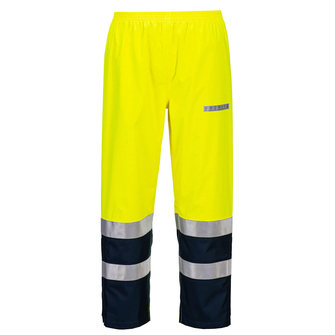 PORTWEST FR410 TRUDNOPALNE I ANTYSTATYCZNE SPODNIE OSTRZEGAWCZE BIZFLAME RAIN + LIGHT ARC; ŻÓŁTY/GRANATOWY
