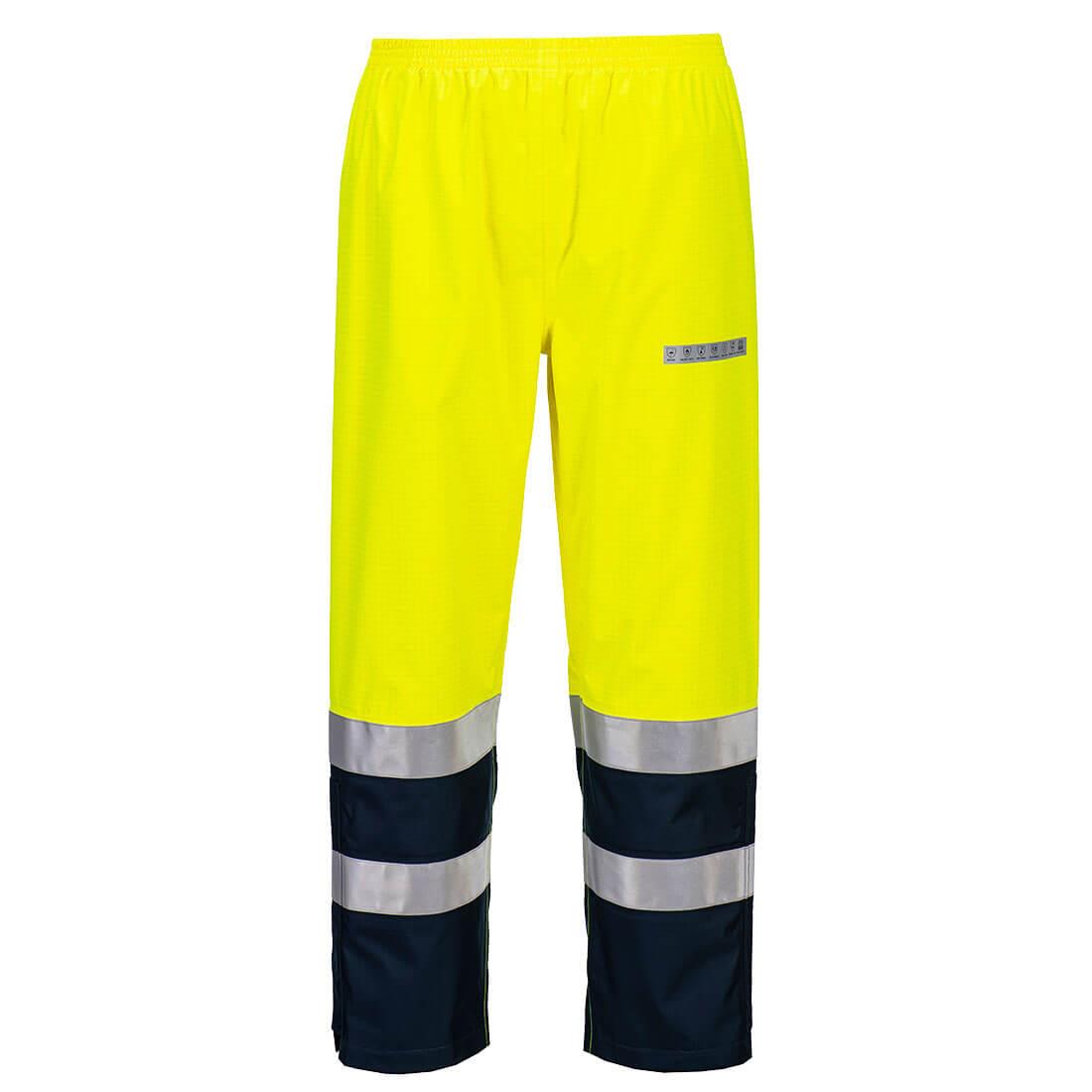 PORTWEST FR410 TRUDNOPALNE I ANTYSTATYCZNE SPODNIE OSTRZEGAWCZE BIZFLAME RAIN + LIGHT ARC; ŻÓŁTY/GRANATOWY