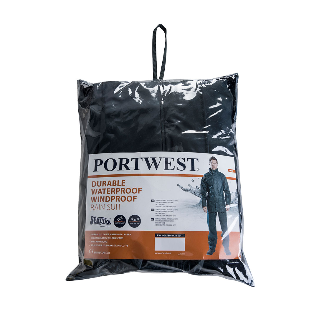 PORTWEST L450 PODSTAWOWY KOMPLET PRZECIWDESZCZOWY SEALTEX (KURTKA I SPODNIE); GRANATOWY