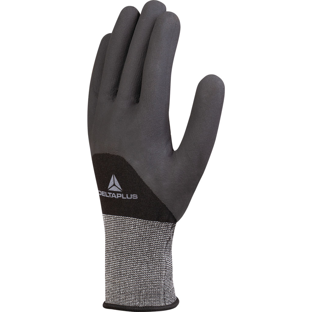 DELTA PLUS VE725NO RĘKAWICE DZIANE Z POLIESTRU SPANDEX®, POWLEKANE W 3/4 NITRYLEM I KROPKAMI NITRYLOWYMI, ŚCIEG 15; CZARNY