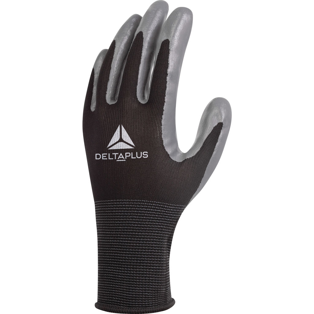DELTA PLUS VV712NO RĘKAWICA DZIANA Z POLIAMIDU - STRONA CHWYTNA Z NITRYLU; CZARNO-SZARY