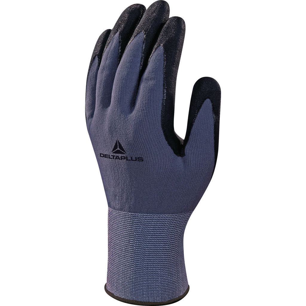 DELTA PLUS VE726 RĘKAWICE DZIANE Z POLIAMIDU SPANDEX®, DŁOŃ POWLEKANA NITRYLEM, ŚCIEG 15 ; SZARO-CZARNY