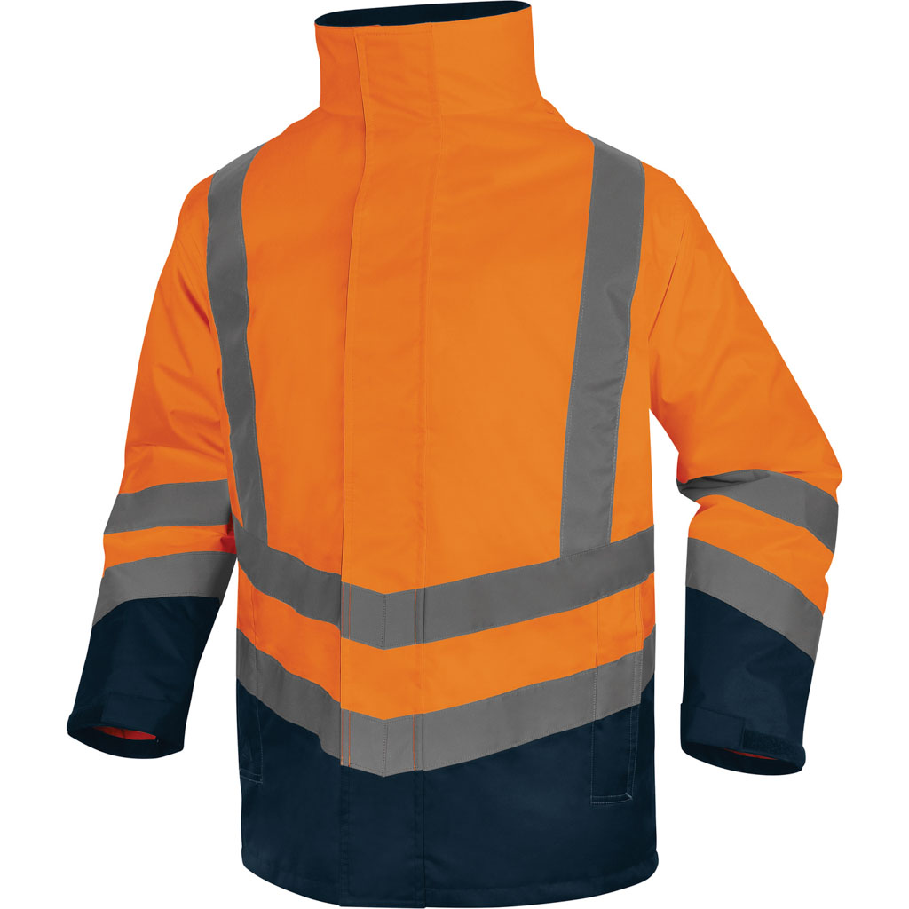 DELTA PLUS OPTIMUM3 KURTKA OSTRZEGAWCZA 5 W 1 Z POLIESTRU OXFORD POWLEKANEGO PU KLASA 3, ODPINANA BLUZA KLASA 3; ?POMARAŃCZOWY FLUO-GRANATOWY
