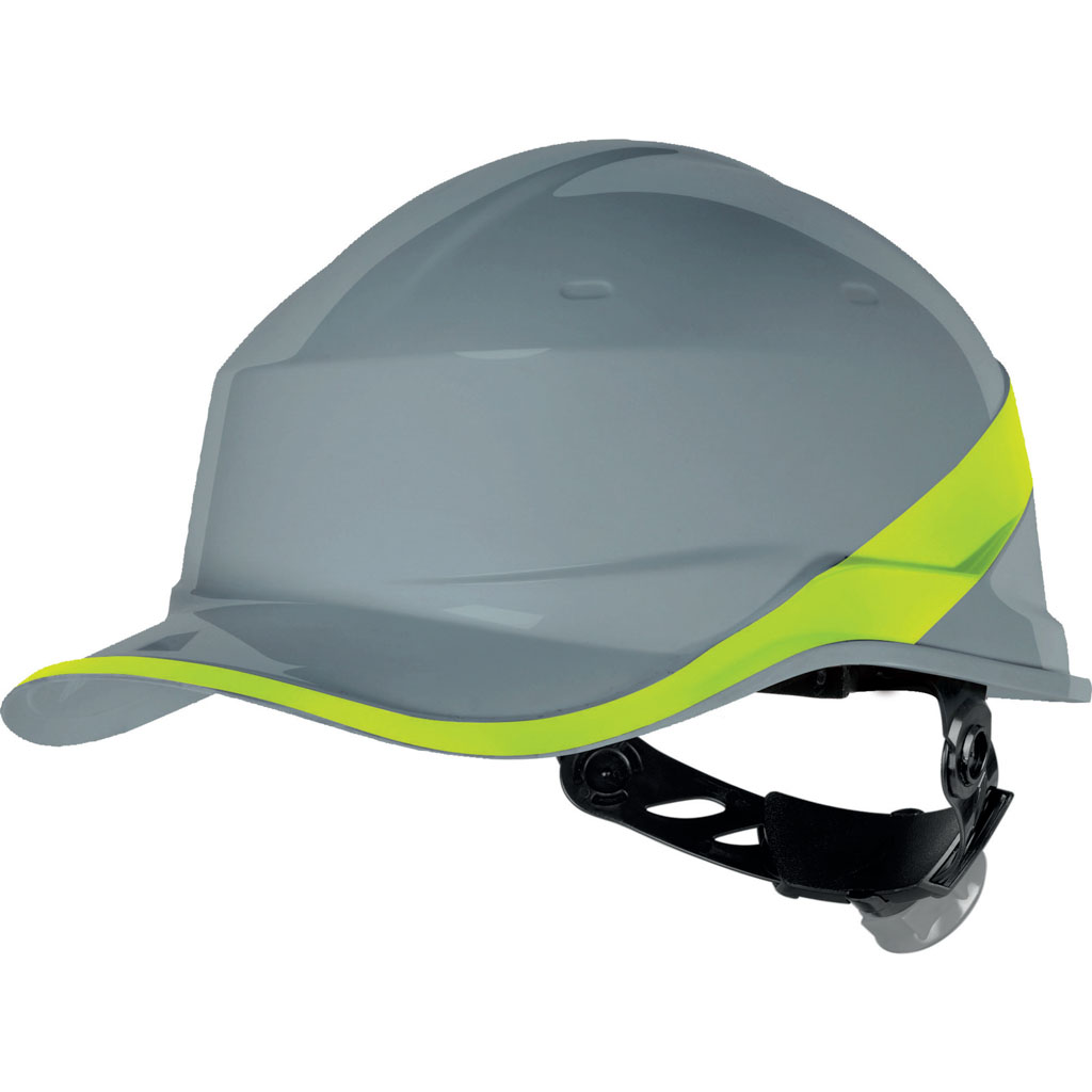 DELTA PLUS DIAMOND V HEŁM OCHRONNY Z ABS O KSZTAŁCIE CZAPECZKI BASEBALL, REGULACJA NA PRZYCISK, +50°C/-30°C*, MM*, LD*, 440 VAC, IZOLACJA ELEKTRYCZNA (EN50365); SZARO-ŻÓŁTY