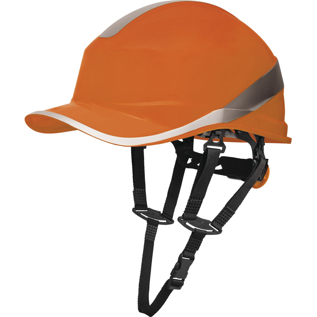 DELTA PLUS DIAMOND V UP HEŁM OCHRONNY Z ABS O KSZTAŁCIE CZAPECZKI BASEBALL, Z SYSTEMEM REGULACJI ROTOR®, +50°C/-30°C*, MM*, LD*, 440 VAC, IZOLACJA ELEKTRYCZNA (EN50365); POMARAŃCZOWY