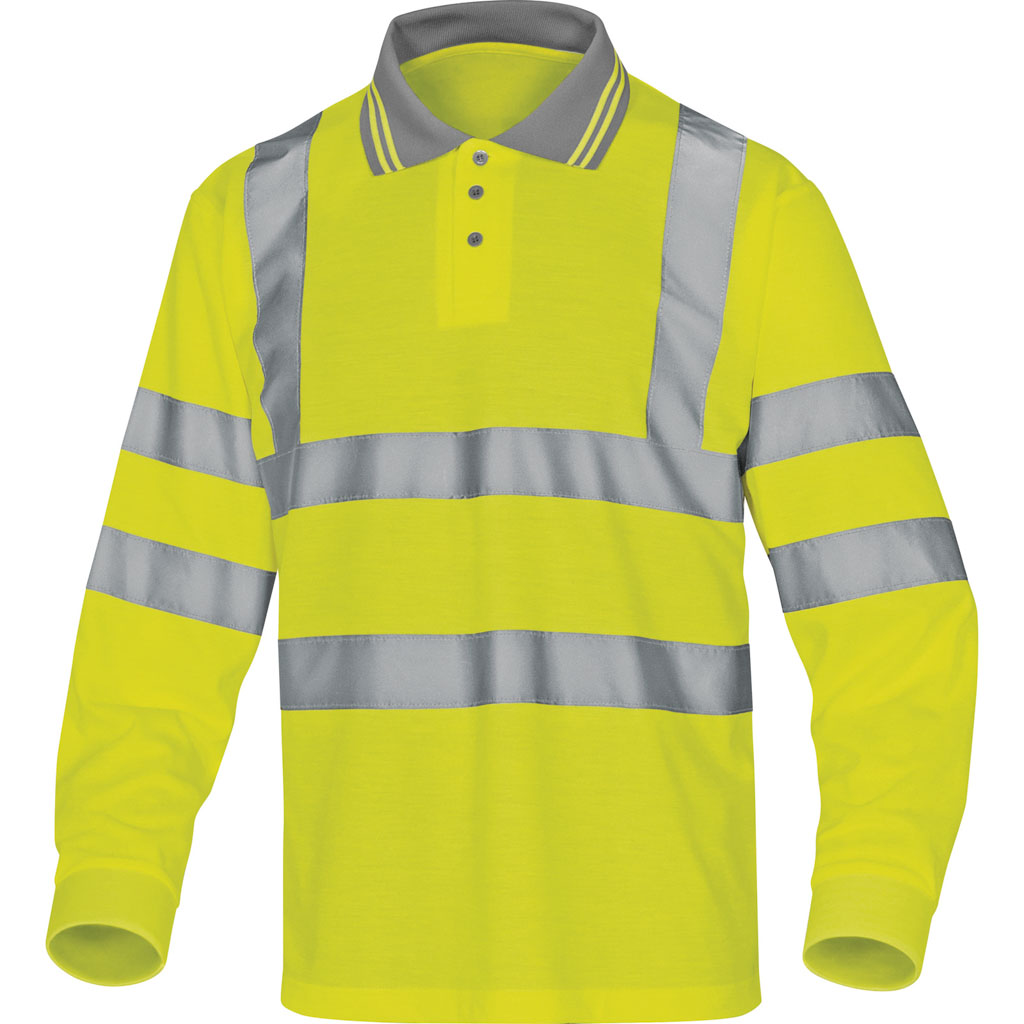 DELTA PLUS METEOR POLO OSTRZEGAWCZE Z DŁUGIMI RĘKAWAMI Z POLIESTRU (100%), 235 g/m2, KL. 3; ŻÓŁTY FLUO