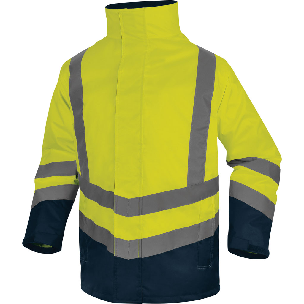 DELTA PLUS OPTIMUM3 KURTKA OSTRZEGAWCZA 5 W 1 Z POLIESTRU OXFORD POWLEKANEGO PU KLASA 3, ODPINANA BLUZA KLASA 3; ?ŻÓŁTY FLUO-GRANATOWY