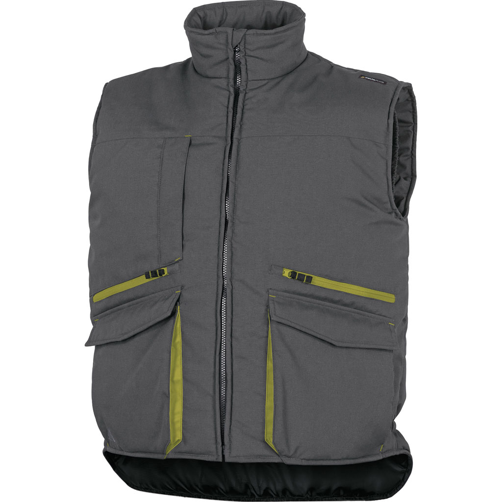 DELTA PLUS SIERRA2 KAMIZELKA OCIEPLANA Z WIELOMA KIESZENIAMI, Z POLIESTRU (65%) I BAWEŁNY (35%), PASUJE DO SERII PANOSTYLE; SZARO-ZIELONY