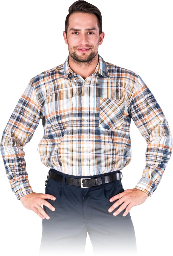 KOSZULA FLANELOWA OCHRONNA REIS KF-; GRANATOWO-BEŻOWO-POMARAŃCZOWY (XL)
