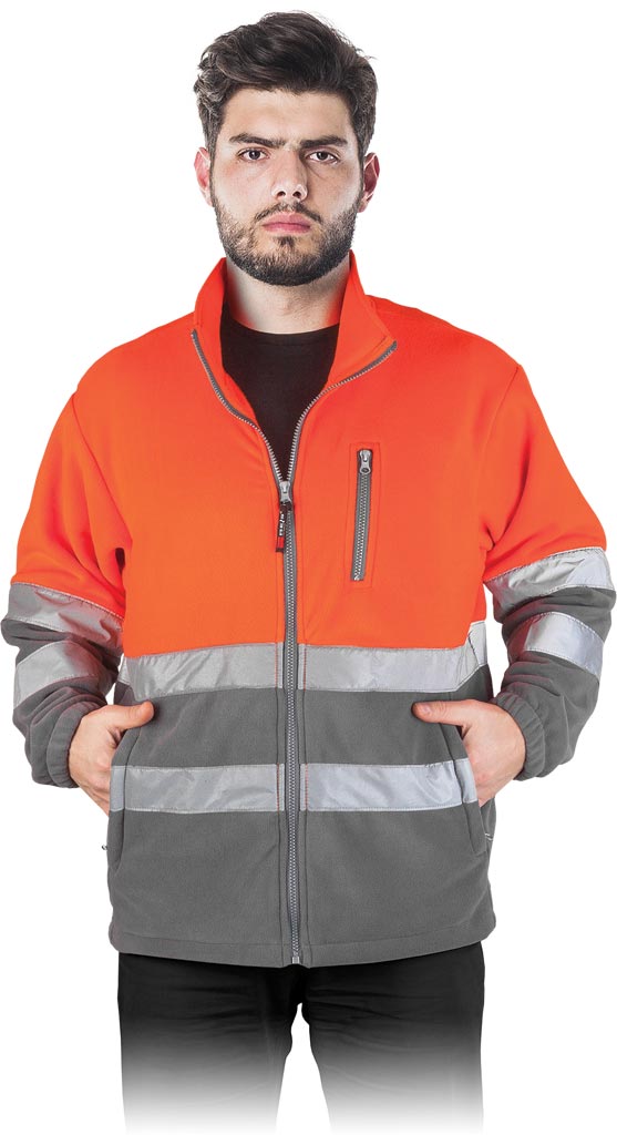 BLUZA OCHRONNA Z POLARU REIS POLSTRIP; POMARAŃCZOWO-SZARY (S)