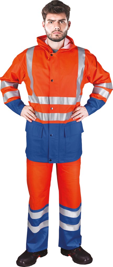 KOMPLET OCHRONNY PRZECIWDESZCZOWY REIS KPLPUFLUO; POMARAŃCZOWO-NIEBIESKI (XXXL)