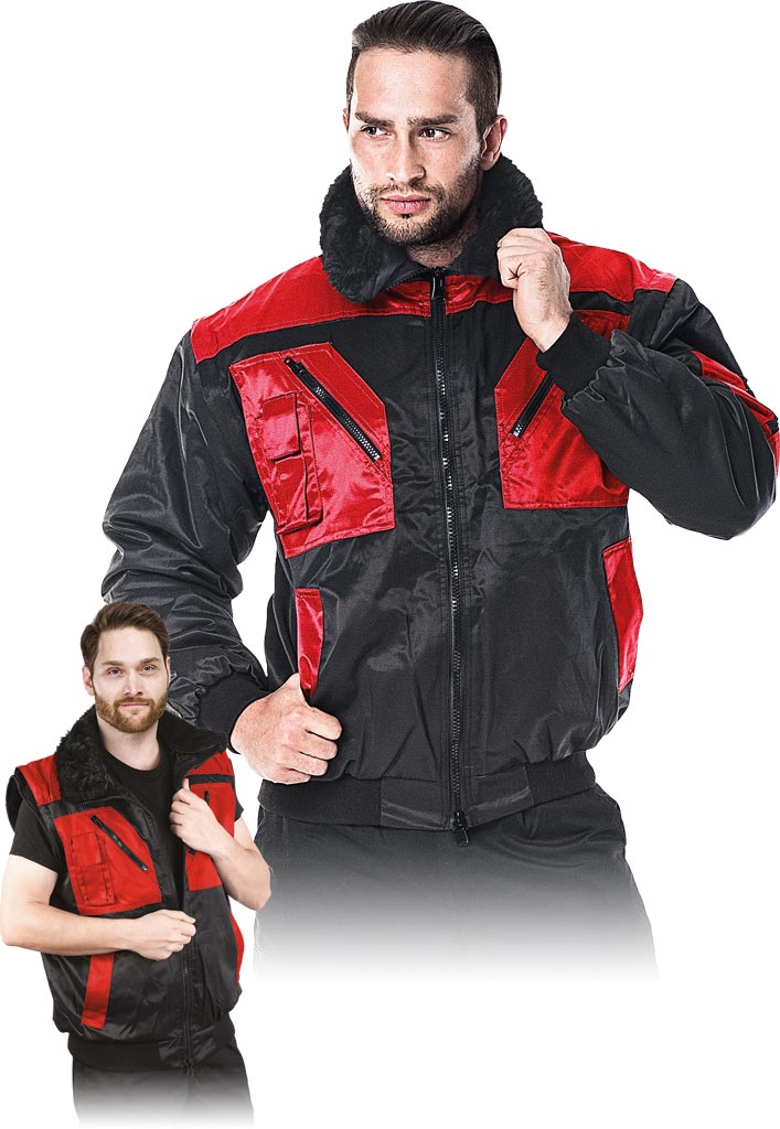 KURTKA OCHRONNA OCIEPLANA REIS ICEBERG; CZARNO-CZERWONY (L)