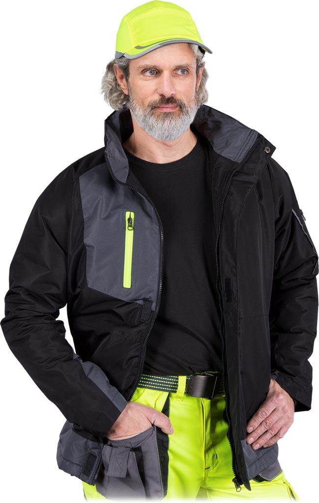 KURTKA OCHRONNA OCIEPLANA REIS HYPER-J; CZARNO-SZARY (XXXL)
