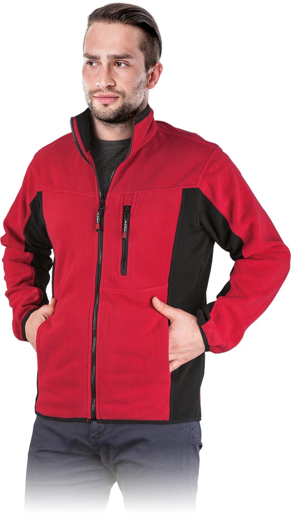 BLUZA Z POLARU OCHRONNA REIS POLAR-TWIN; CZERWONO-CZARNY (L)