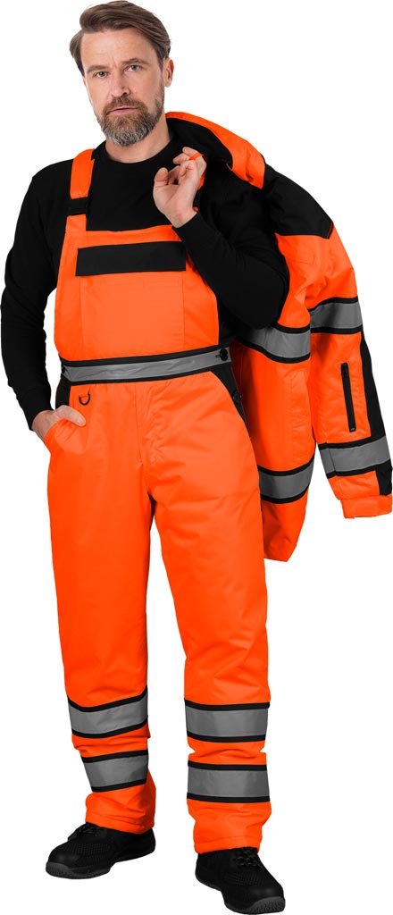 SPODNIE OCHRONNE OGRODNICZKI OCIEPLANE REIS MILLING-B; POMARAŃCZOWO-CZARNY