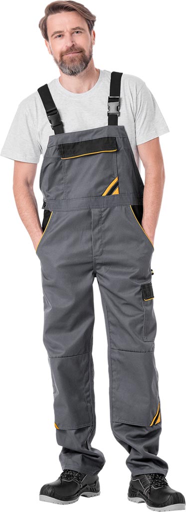 SPODNIE OCHRONNE OGRODNICZKI REIS PRO-B; STALOWO-CZARNO-POMARAŃCZOWY