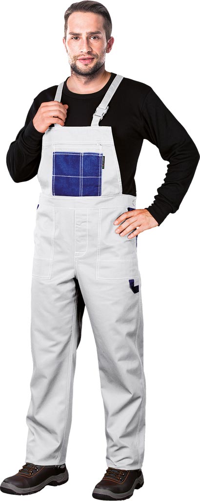 SPODNIE OCHRONNE OGRODNICZNIKI REIS MMS; BIAŁO-NIEBIESKI