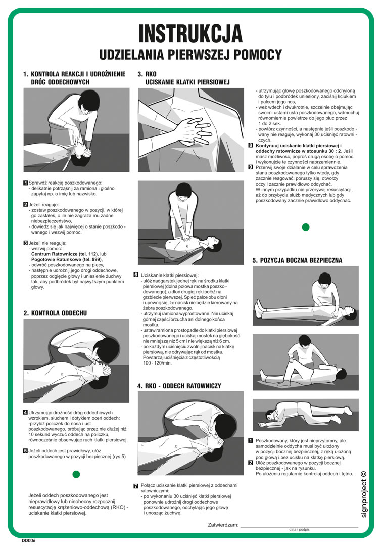 DD006 INSTRUKCJA UDZIELANIA PIERWSZEJ POMOCY, PN - PŁYTA PCV 1MM; (245X350MM)