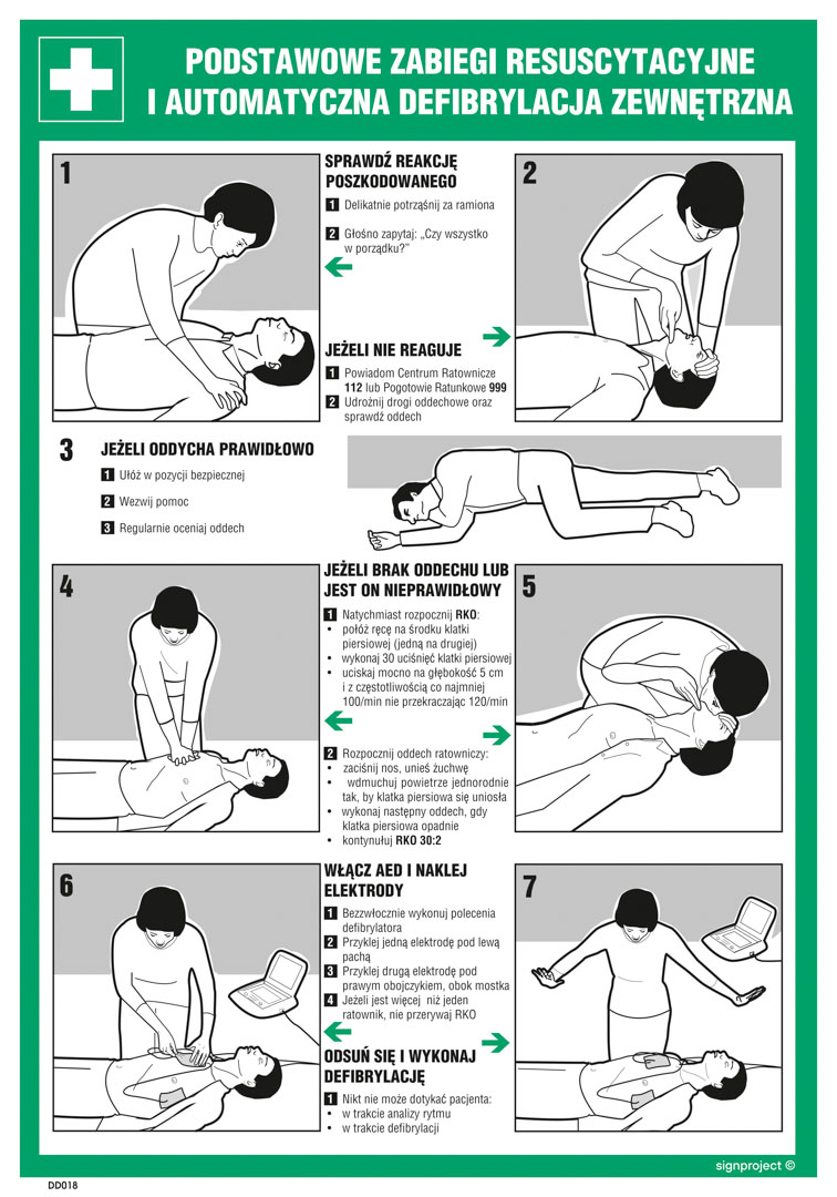 DD022 PODSTAWOWE ZABIEGI RESUSCYTACYJNE I AUTOMATYCZNA DEFIBRYLACJA ZEWĘTRZNA, FN - FOLIA SAMOPRZYLEPNA; (245X350MM)