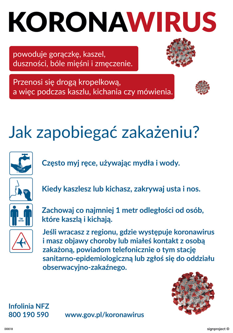 DD023 INSTRUKCJA ZAPOBIEGANIA ZAKAŻENIA KORONAWIRUSEM SARS-COV-2, HN - PŁYTA ELASTYCZNA 0,4MM; (245X350MM)