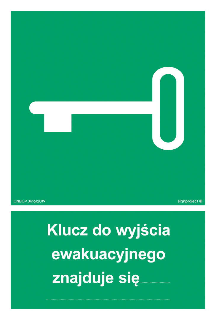 AB001 KLUCZ DO WYJŚCIA EWAKUACYJNEGO ZNAJDUJE SIĘ…, PS - PŁYTA PCV 1MM FOTOLUMINESCENCYJNA; (200X296MM)