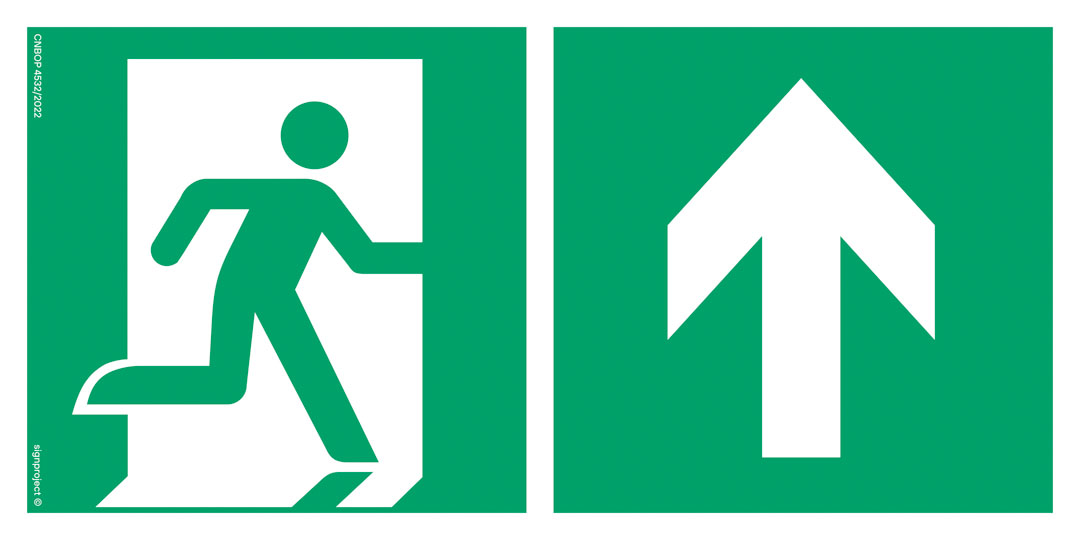 AE095 KIERUNEK DO WYJŚCIA EWAKUACYJNEGO W GÓRĘ PRAWOSTRONNY, KS - FOLIA PODŁOGOWA FOTOLUMINESCENCYJNA; (300X150MM)