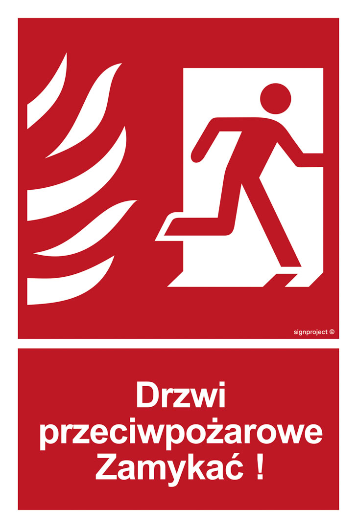 BB014 DRZWI PRZECIWPOŻAROWE ZAMYKAĆ! KIERUNEK DROGI EWAKUACYJNEJ W PRAWO, TS - PŁYTA TD FOTOLUMINESCENCYJNA; (100X148MM)