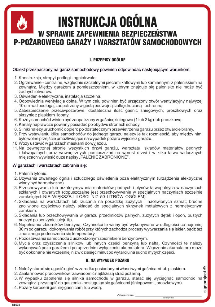 DB004 INSTRUKCJA ZAPEWNIENIA BEZPIECZEŃSTWA PPOŻ, HN - PŁYTA ELASTYCZNA 0,4MM; (245X350MM)