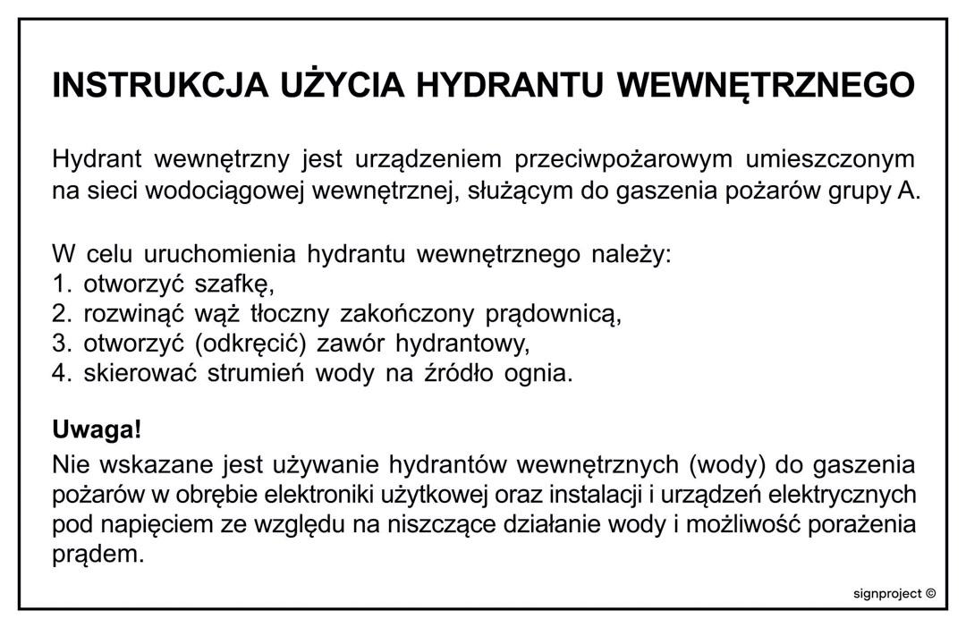 DB029 INSTRUKCJA UŻYCIA HYDRANTU WEWNĘTRZNEGO, FN - FOLIA SAMOPRZYLEPNA; (200X130MM)