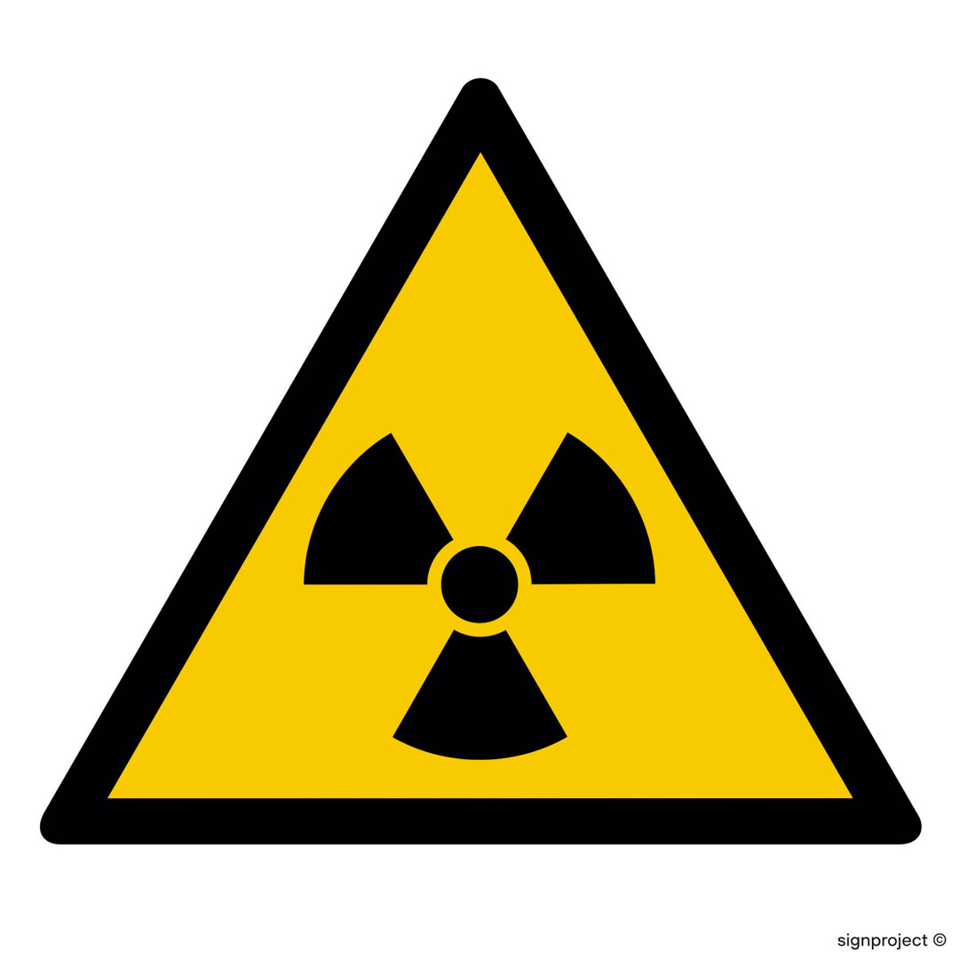 GD003 OSTRZEŻENIE PRZED MATERIAŁEM RADIOAKTYWNYM LUB PROMIENIOWANIEM JONIZUJĄCYM, PS - PŁYTA PCV 1MM FOTOLUMINESCENCYJNA; (500X500MM)