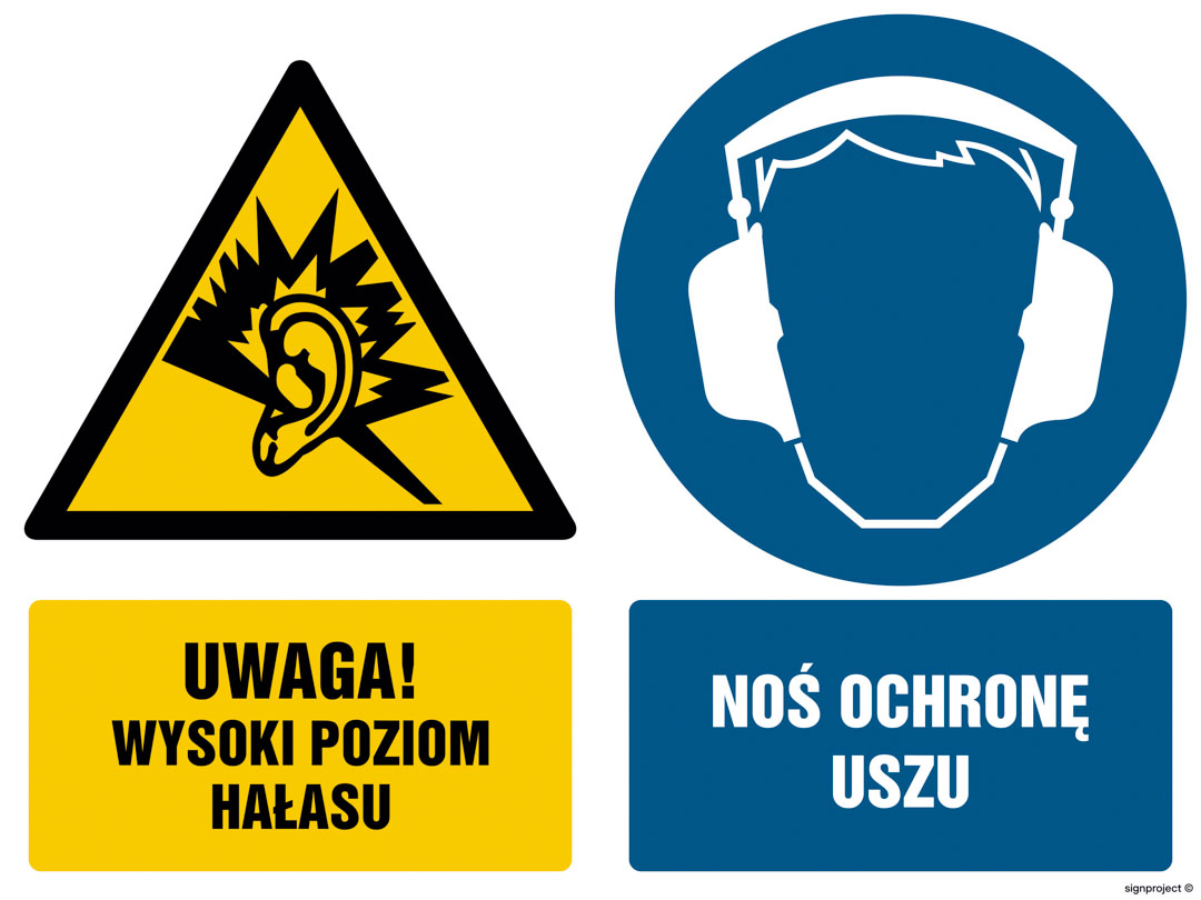 GM026 UWAGA! WYSOKI POZIOM HAŁASU, PN - PŁYTA PCV 1MM; (100X75MM)