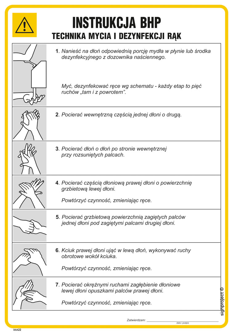 IAA22 INSTRUKCJA BHP TECHNIKI MYCIA I DEZYNFEKCJI RĄK, FN - FOLIA SAMOPRZYLEPNA; (245X350MM)