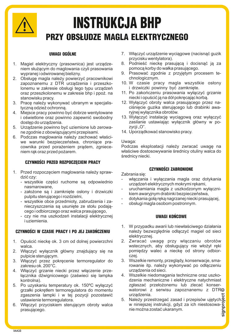 IAA33 INSTRUKCJA BHP PRZY OBSŁUDZE MAGLA ELEKTRYCZNEGO, FN - FOLIA SAMOPRZYLEPNA; (245X350MM)