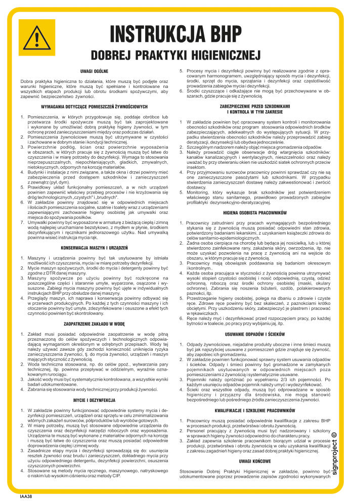 IAA38 INSTRUKCJA OGÓLNA BHP DOBREJ PRAKTYKI HIGIENICZNEJ, HN - PŁYTA ELASTYCZNA 0,4MM; (245X350MM)