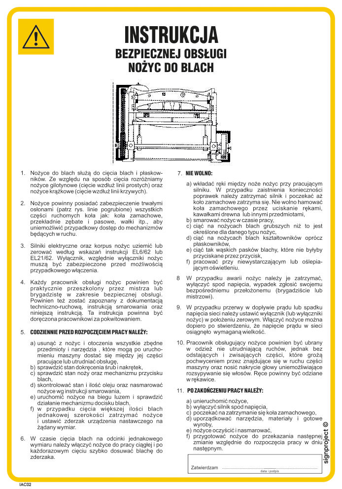 IAC02 INSTRUKCJA BEZPIECZNEJ OBSŁUGI NOŻYC MECHANICZNYCH DO BLACH, HN - PŁYTA ELASTYCZNA 0,4MM; (245X350MM)