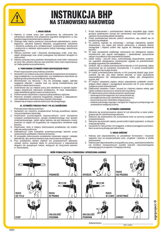 IAE07 INSTRUKCJA BHP NA STANOWISKU HAKOWEGO, FN - FOLIA SAMOPRZYLEPNA; (245X350MM)