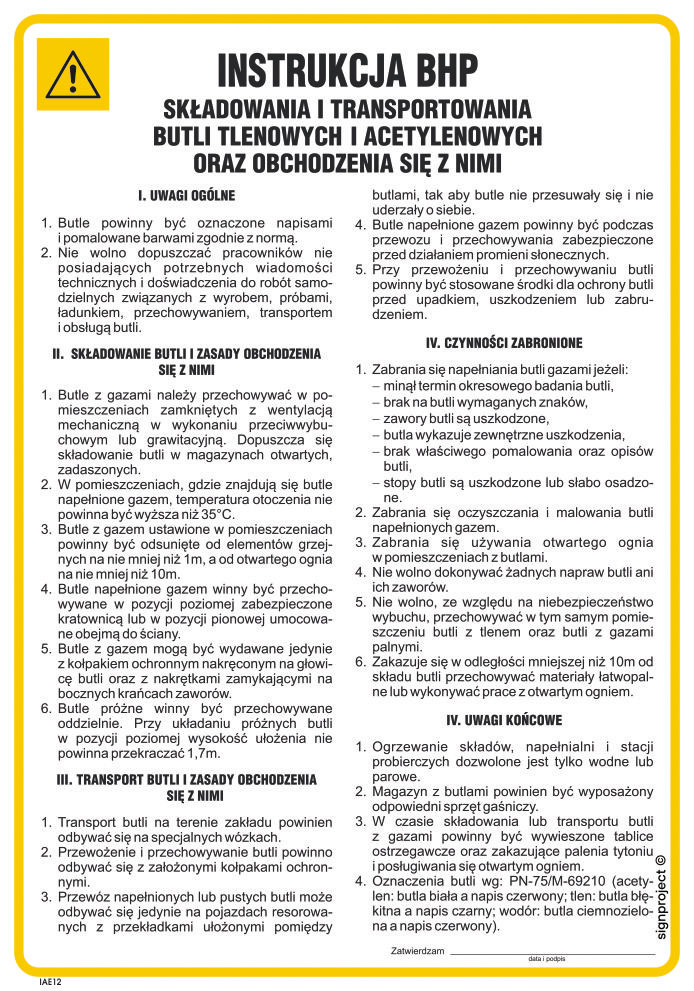 IAE12 INSTRUKCJA SKŁADOWANIA I MAGAZYNOWANIA TOWARÓW W SKLEPIE, PN - PŁYTA PCV 1MM; (245X350MM)